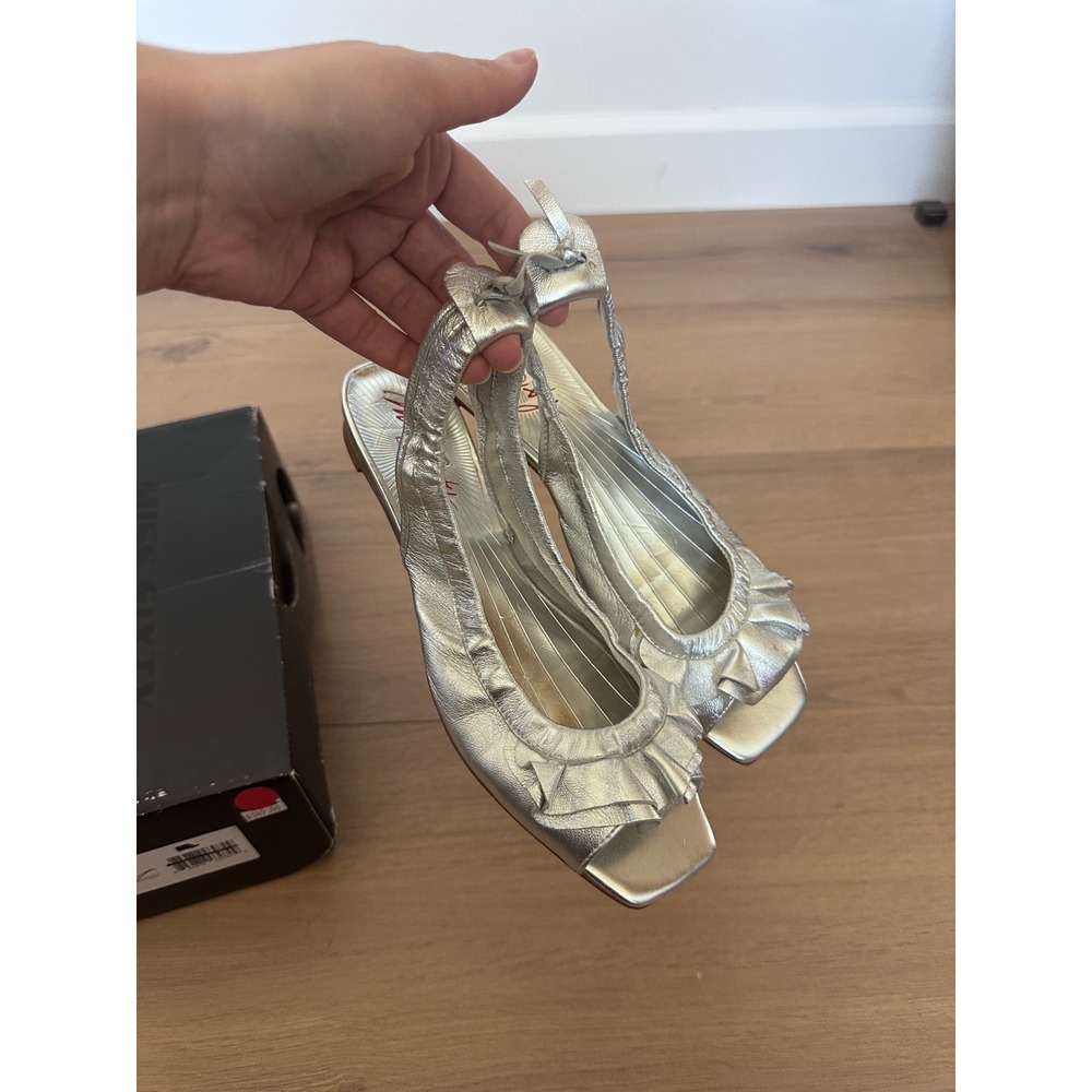 Miss Sixty MS-Linda Silver Metallic Ruffle Slingback Sandals Square Toe 37.5